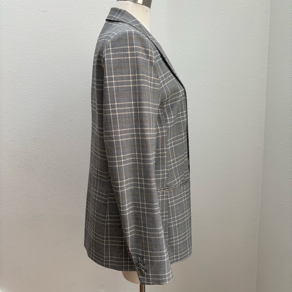 Plaid Double Breasted Blazer Preppy Academia Old Money Gray Cream White Size 12 - Picture 5 of 7